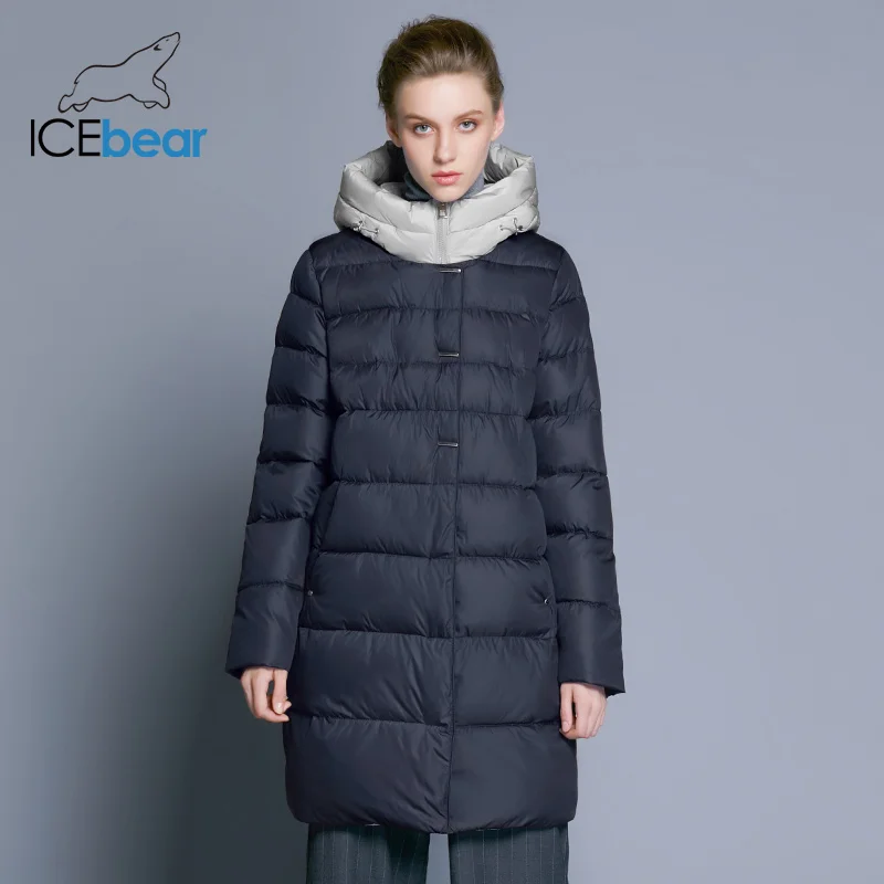ICEbear Новинка с капюшоном куртка облегающая женская зимняя высокое качество бренда одежды двусторонняя молния на ветрозащитном куртке GWD18192I