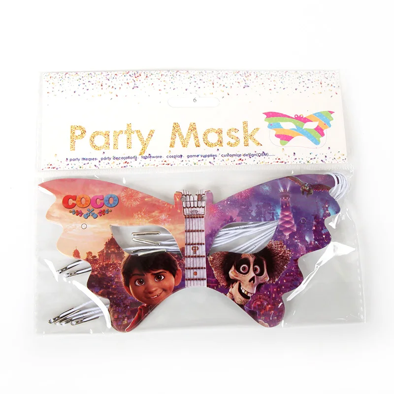 Masks 6pcs COCO тема бумажная чашка мешок тарелка скатерть соломенная выдувная баннер из воздушных шаров торт Топпер карты показать вечерние изделия для декорации подарок - Цвет: Masks 6pcs