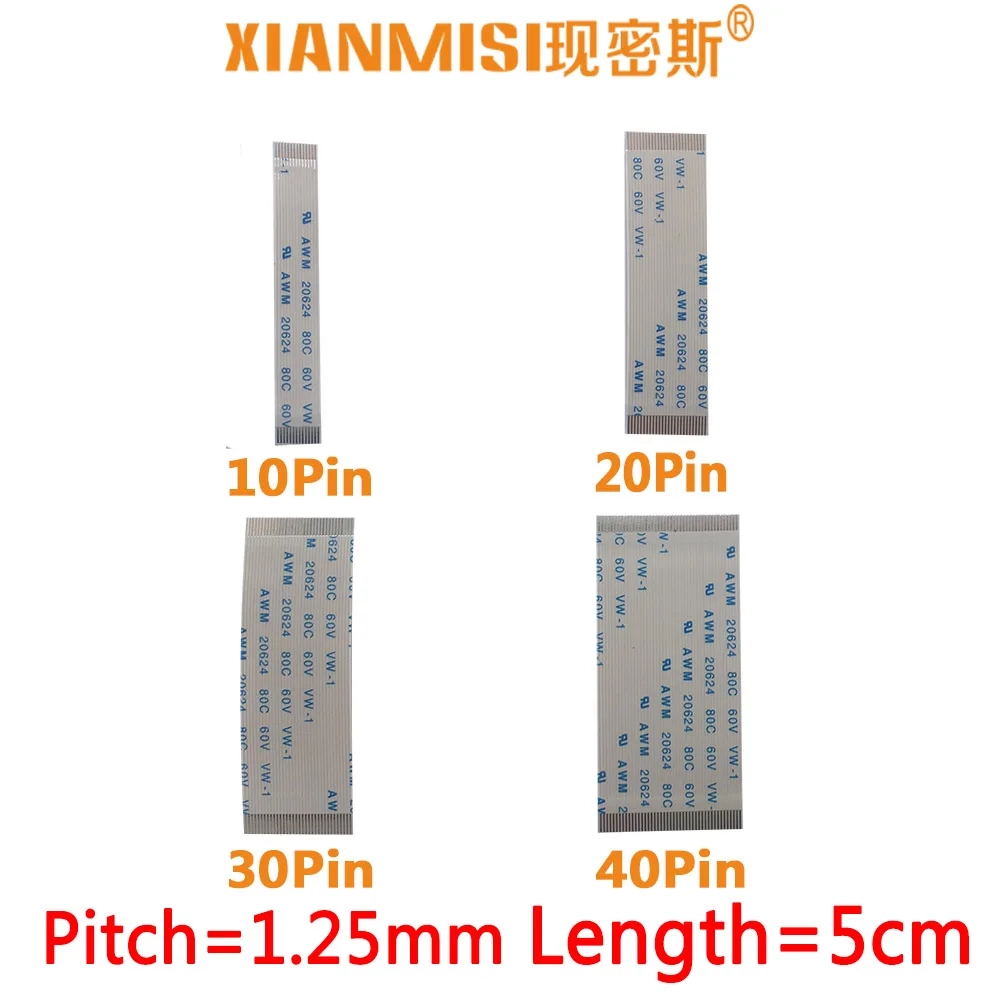 FFC FPC плоский гибкий кабель 10Pin 20Pin 30Pin 40Pin одна и та же Сторона 1 25 мм Шаг AWM 20624 20798 80C