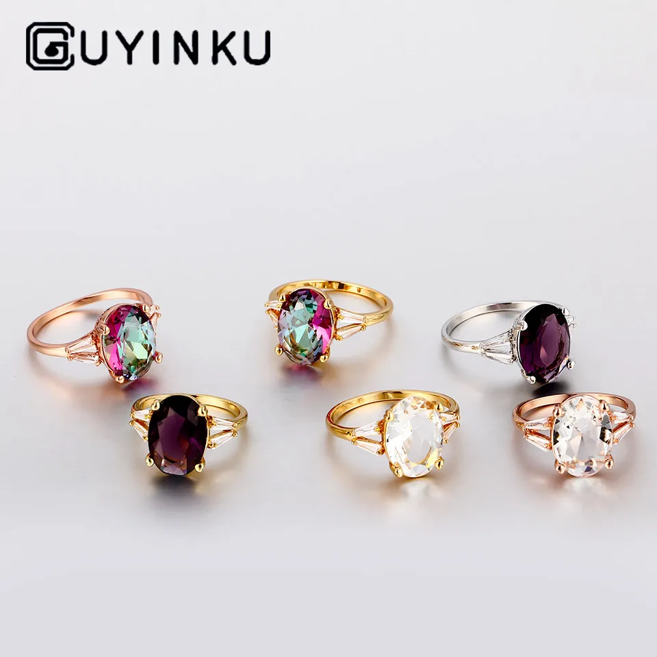GUYINKU Овальный AAA + CZ Красочные Каменные Кольца для женщин вечерние ювелирные