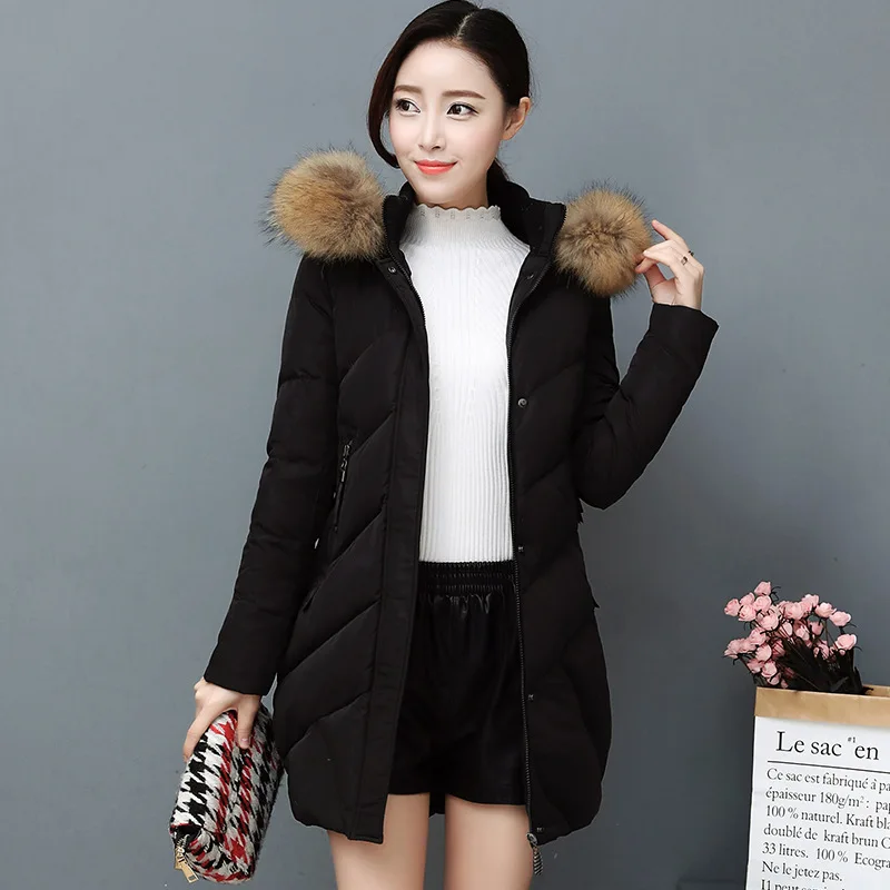 HLMFS зимняя женская куртка пальто женский меховой воротник с капюшоном Длинная