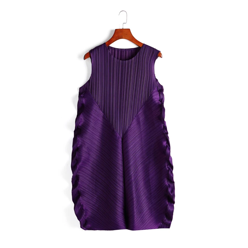 purple Changpleat новые летние женские платья miяк плиссированные модные дизайнерские без рукавов однотонные Свободные Большие размеры женские платья Tide D890 - Цвет: purple