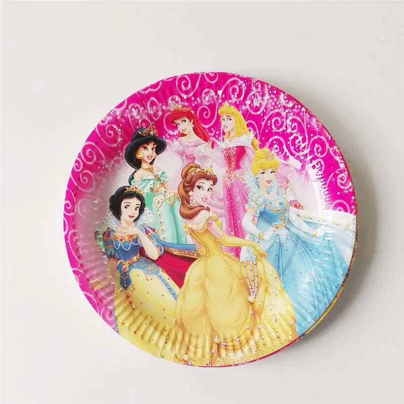 Plates7 10pcs Ариэль/Белоснежка/Белль/Золушка/Жасмин/Аврора принцесса день рождения Принадлежности Торт карты украшения Скатерть события - Цвет: Plates7 10pcs
