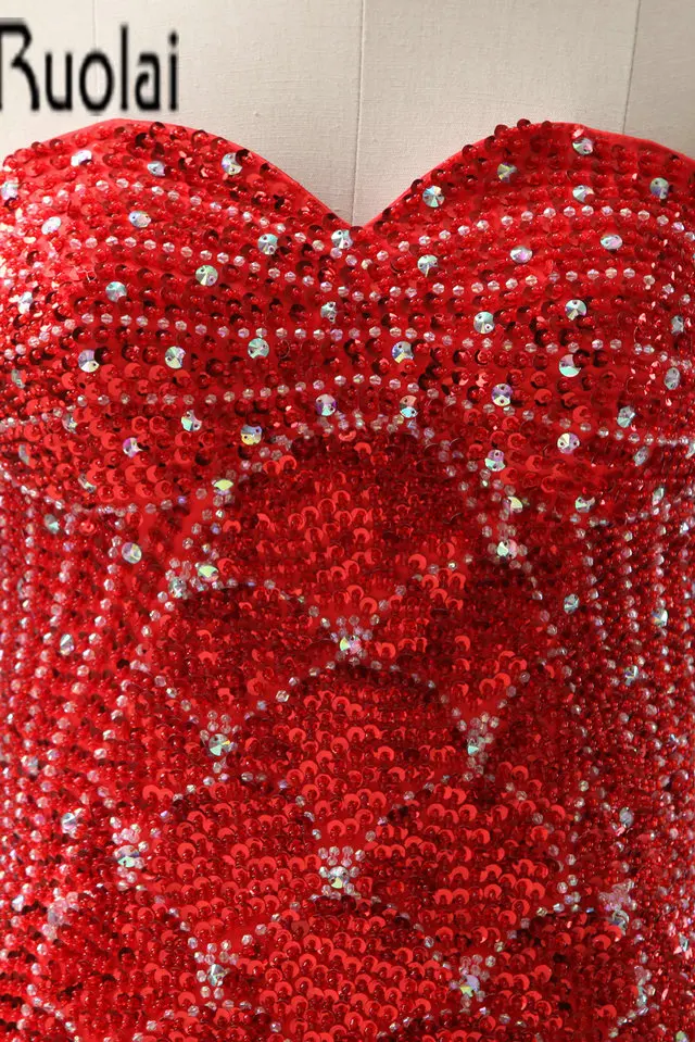 2017 New Arrival Red Sleeveless Sweetheart Heavy Beaded Sequined Sexy Open Back Mermaid Evening Dresses Lace Up Back Customize