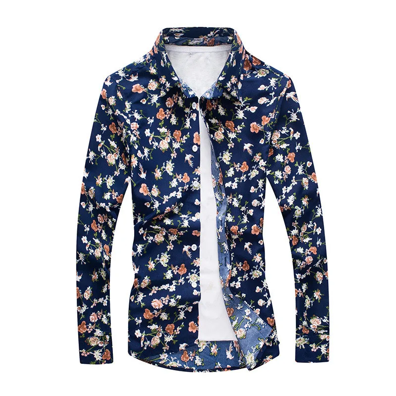 AOWOFS Мужская Цветочная рубашка Китайский стиль цветы рубашки мужские с длинным