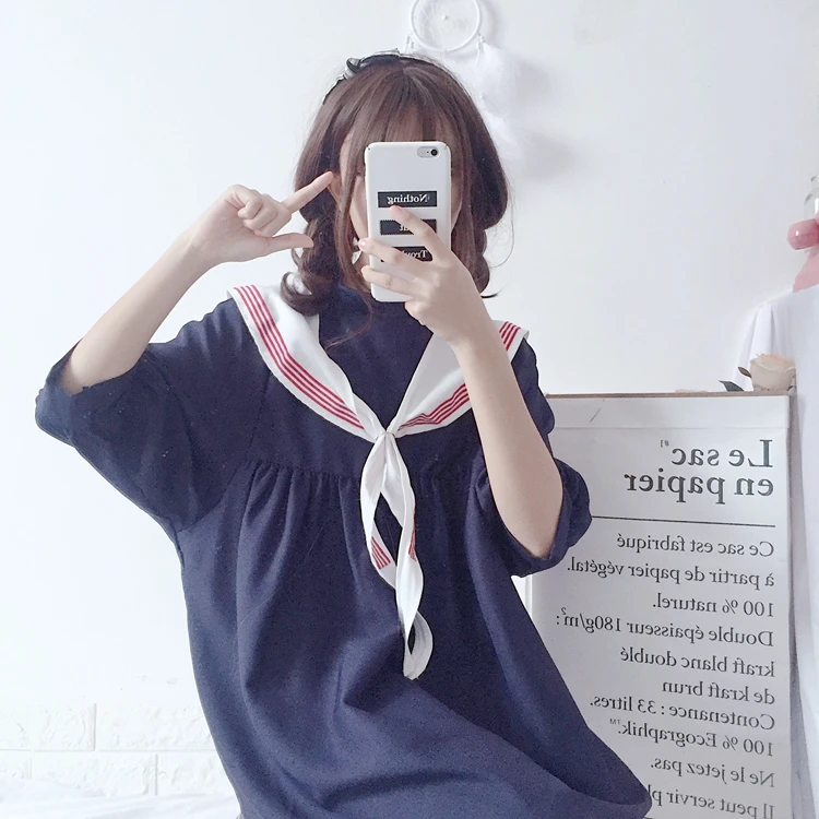 Japanese Dress Academy Sweet Girl Loose Lap top Slim Student Sailor Collar | Женская одежда
