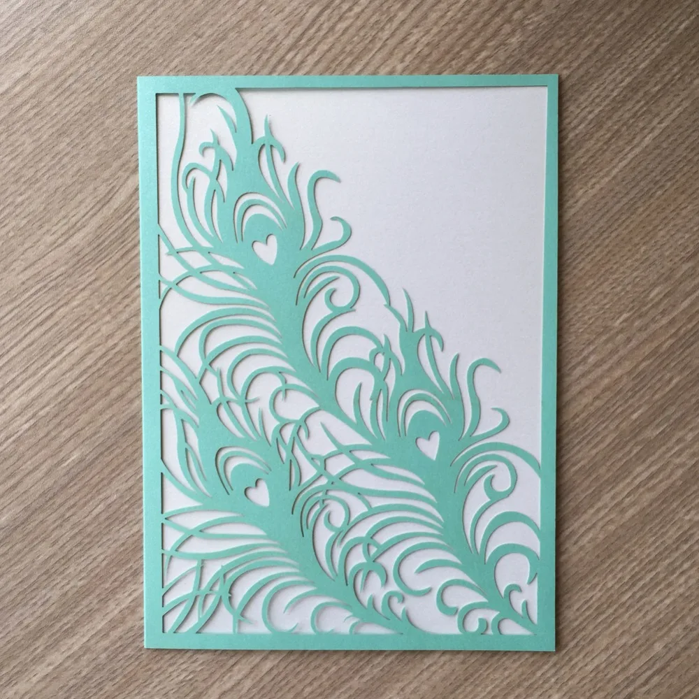 

100pcs New Hot Tiffany blue Color Greeting Wedding Birthday Invitation Card With Laser Cut shimmer paper craft Phoneix Pattern