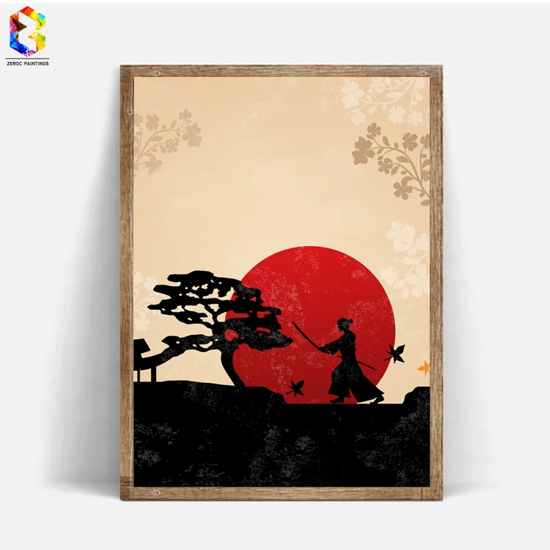 Японский художественный принт чернильная живопись воин настенные подвесные