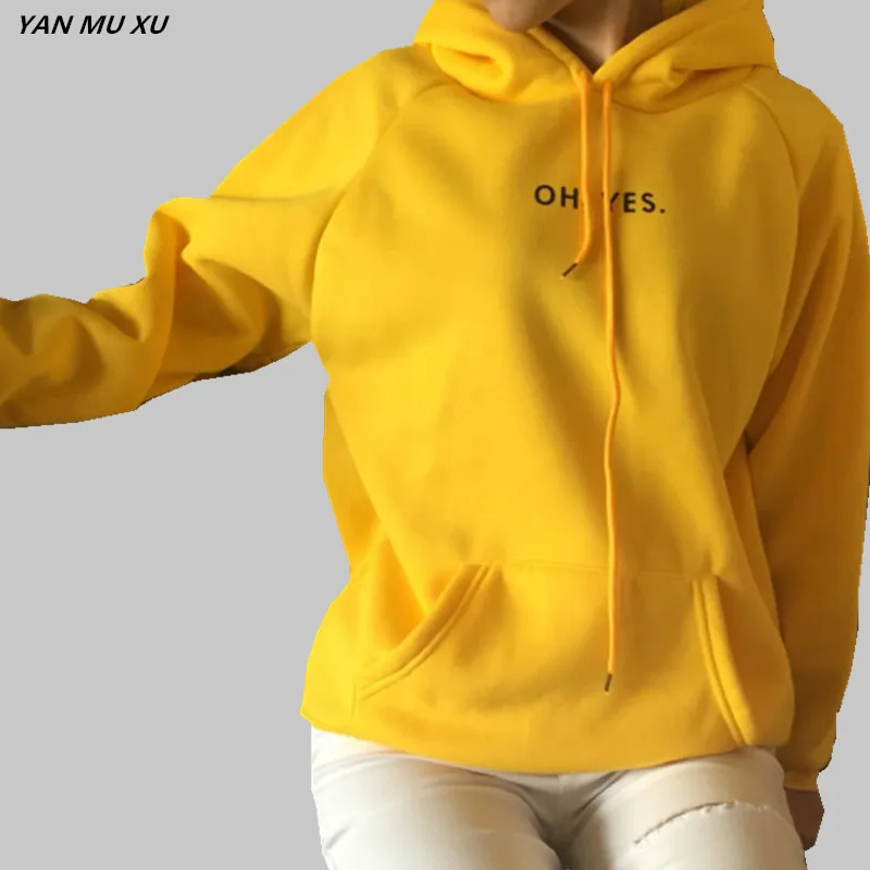 OH YES New Sweater 2018 Fashion Corduroy Long sleeves Letter printing Girl Light yellow Pullovers Tops O-neck Woman | Женская одежда