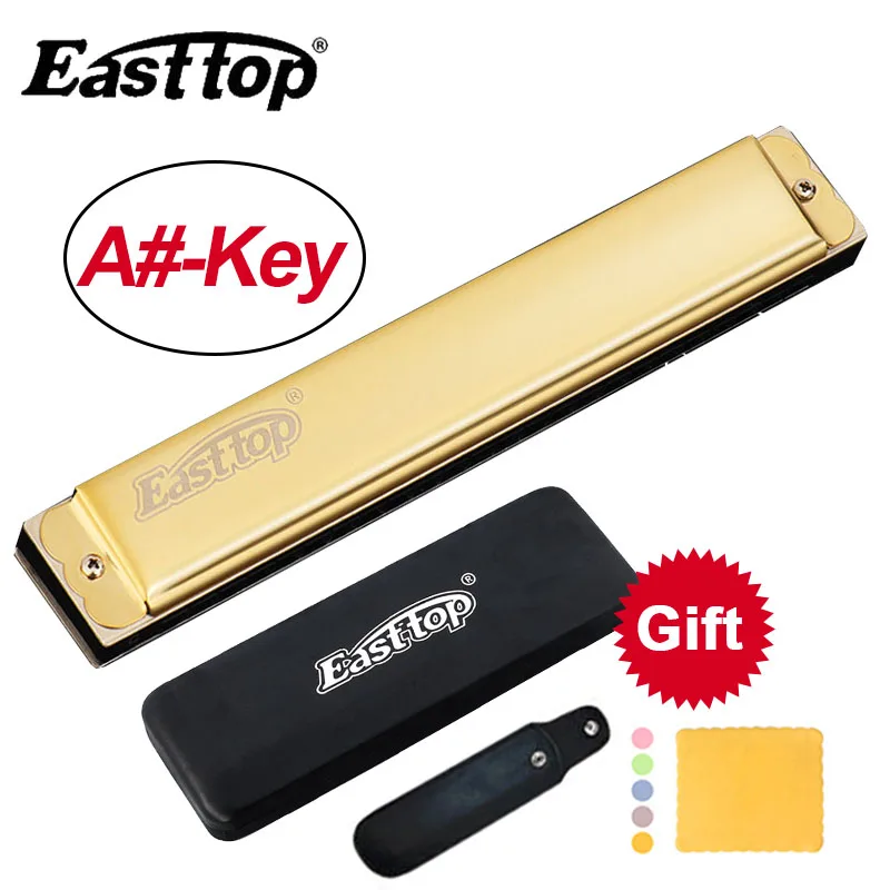 Golden-bB Key Easttop, 24 Отверстия, профессиональная тремоло губная гармоника A# B C# D# E F# G#, рот, орган, музыкальный инструмент - Цвет: Golden-bB Key