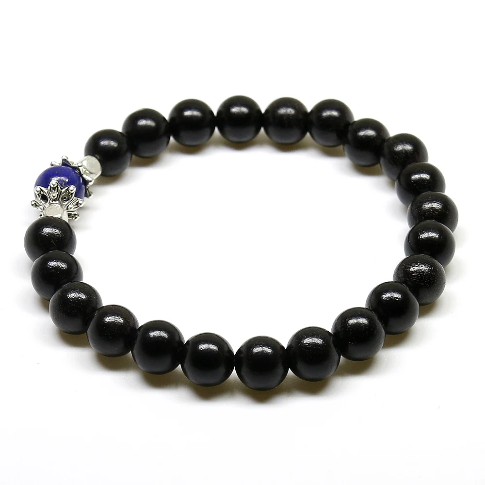 Натуральный черный сандалового дерева и лазурит Будды браслет камень Йога