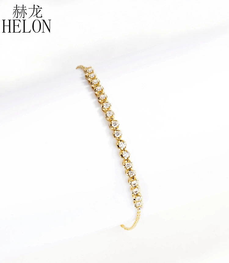

HELON Solid 18K Yellow Gold Certified Round Ful cut 0.35ct SI/H Natural Diamonds Wedding Bracelet Engagement Jewelry For Women