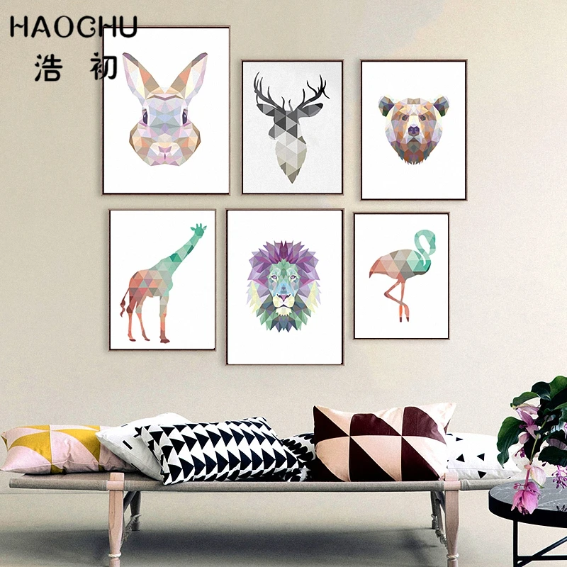 Современный поли геометрический рисунок HAOCHU с животными на холсте настенный