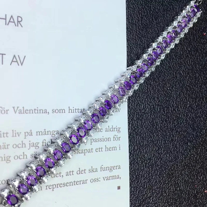 Браслет из серебра 925 пробы с аметистом | Украшения и аксессуары