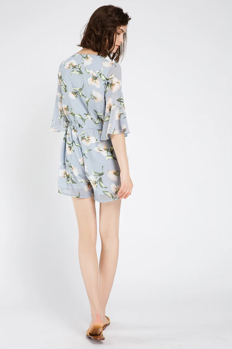 2017 лето женщины цветочный комбинезон с v образным вырезом и талии шнурком|womens floral