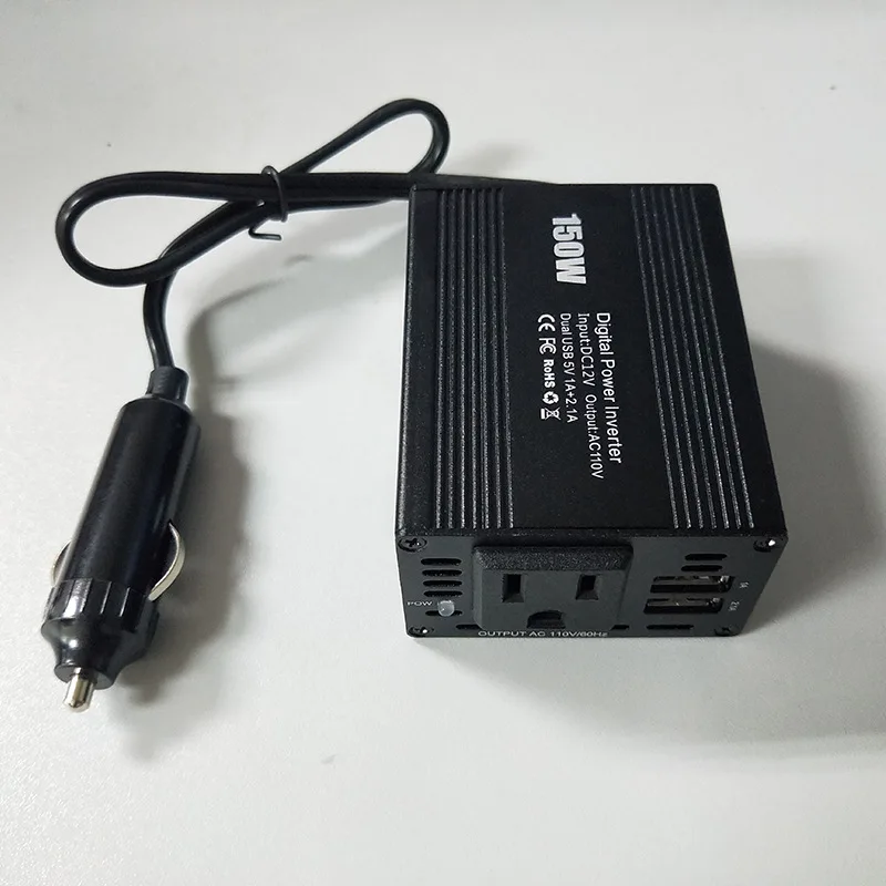 Multifunction 150W Red Car Household Modified Sine Wave Power Digital Inverter DC 12V to AC 220V 150W Dual USB Supply