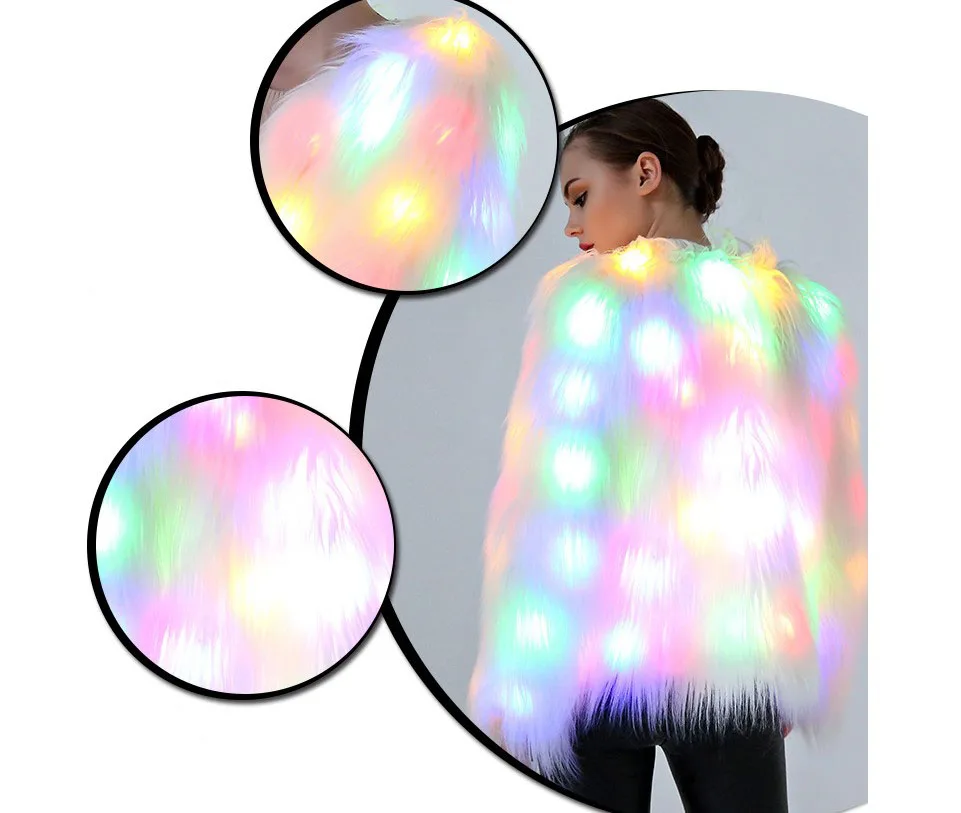 

New Color LED Luminous Faux Fur Coat Lady Bar Dance Show Nightclub Clothes DJ Costumes Party Cospaly Female jacket gift