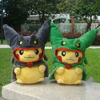 Аниме Пикачу с Rayquaza костюм плюшевая игрушка черный блестящий рыакаса Косплей чучело мультфильм куклы игрушки 8" - Цвет: 2Pcs