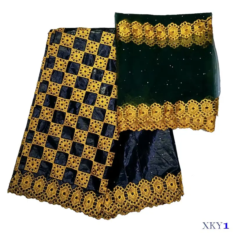 

5 Yards+2 Yards India Bazin Riche Getzner Lace Fabric 2018 With Blouse Beaded Embroidered Basin Fabric for women B190113