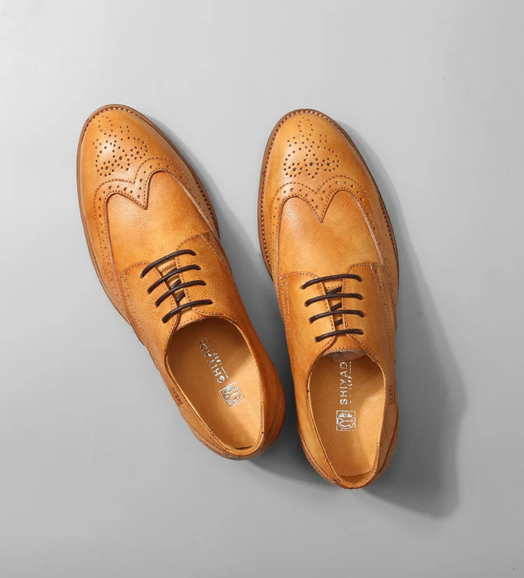 New arrival hot selling british style brogue shoes classic yellow brown color pointed lace up oxfords handmade carved | Обувь