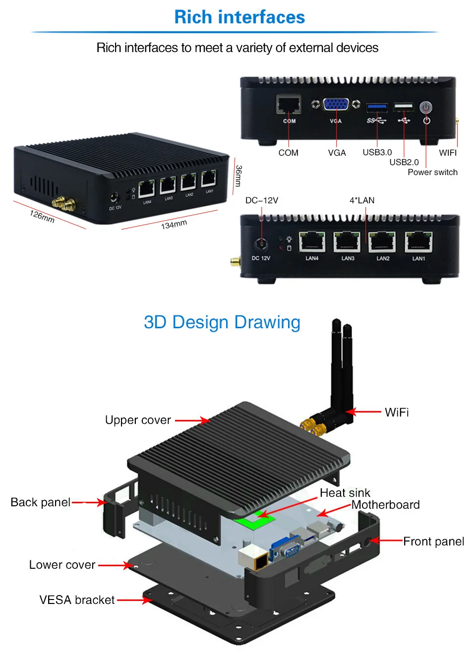 Причастником I1 4 Lan pfsense minipc Intel atom E3845 четырехъядерный межсетевой экран Micro Appliance поддержка AES-NI