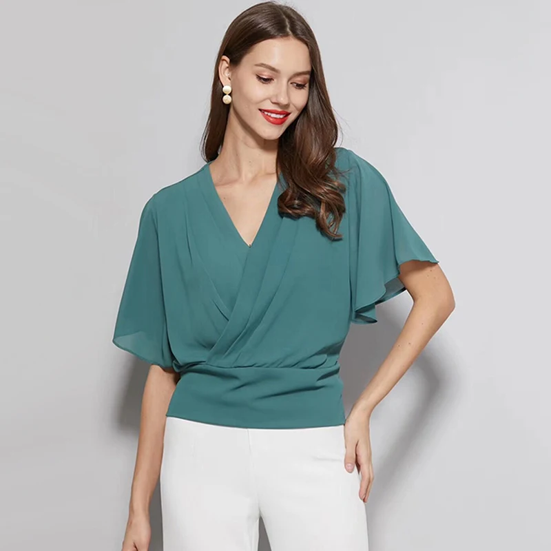 Trytree летний топ Женская блузка повседневная однотонная зеленая рубашка Топы