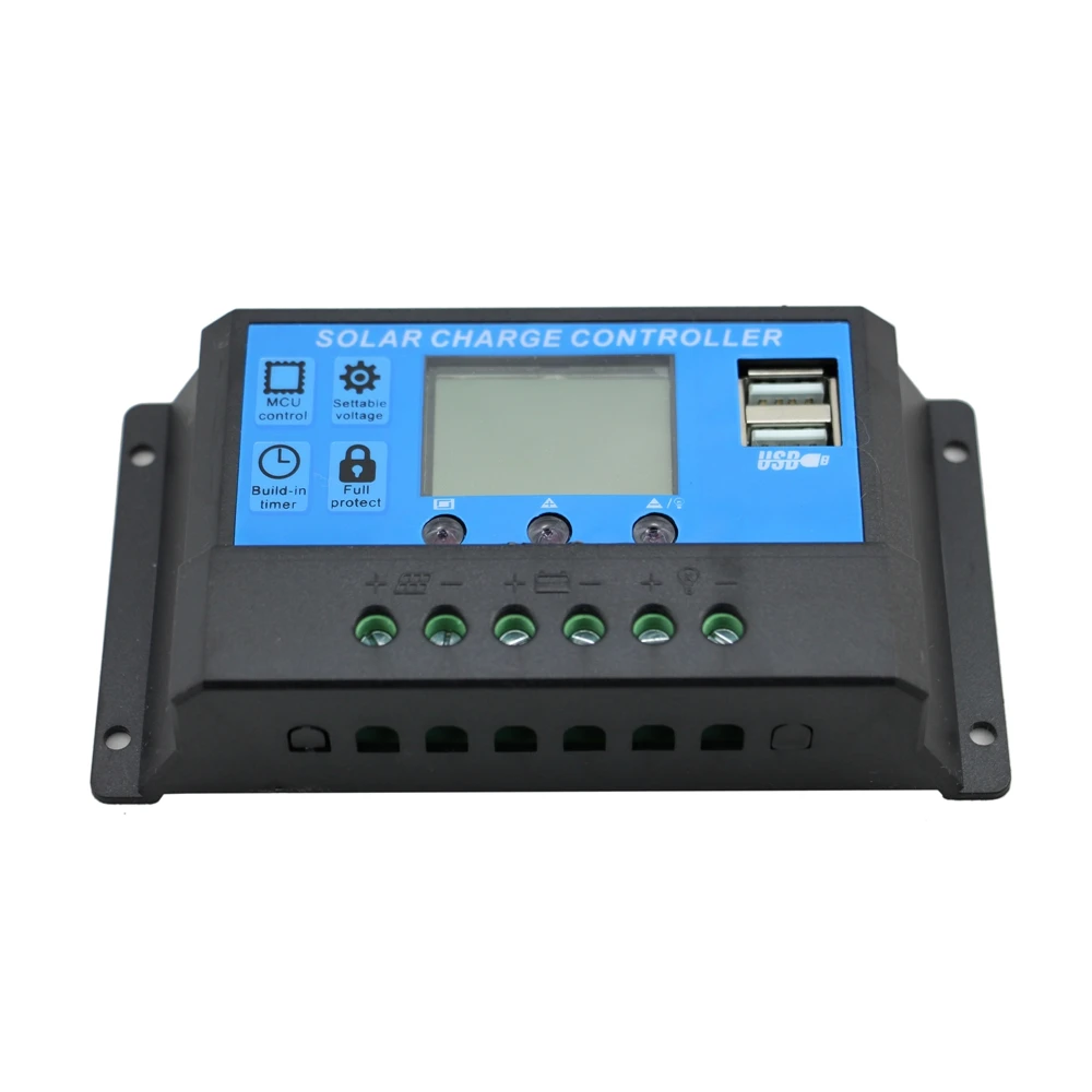 Солнечный контроллер заряда 30A двойной USB 5V выход 12V 24V Автоматический большой ЖК