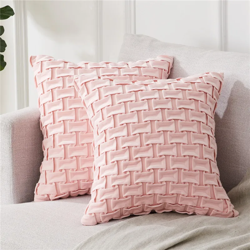 Pink-Set of 2 Topfinel бархатные горизонтальные решетки чехлы на подушки наволочки Чехлы для подушек для дома диван стул декоративные наволочки - Цвет: Pink-Set of 2