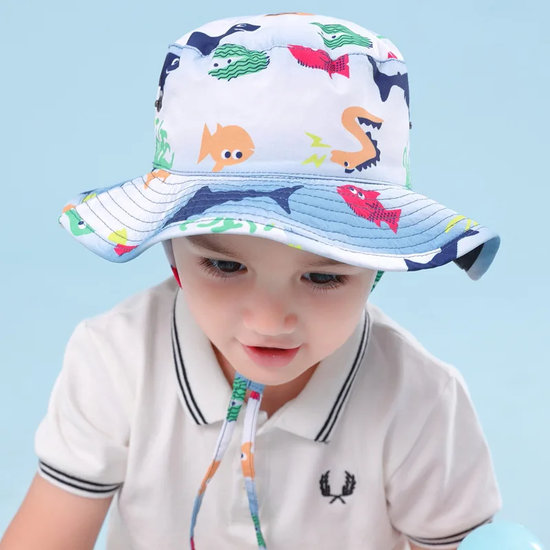 Reversible Outdoor Baby Summer Hat Boys UPF 50+ Wide Brim Toddler Beach Bucket Star Shark Sea | Детская одежда и обувь