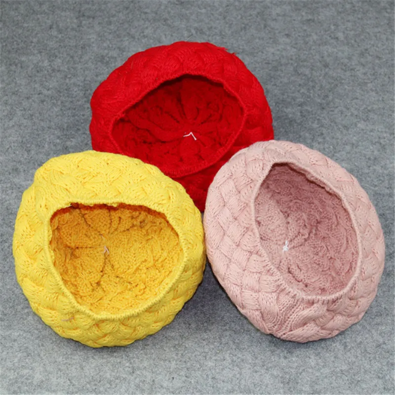 Berets are popular in winter Rabbit hair ball hat for children Chaobao knitted cap Monochromatic ear protector wool gifts | Аксессуары
