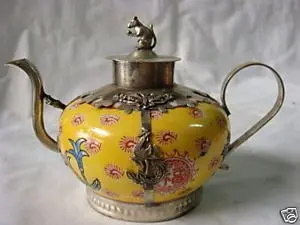 

Healing Medicine Rare tibetan silver jade carved dragon teapot Garden Decoration 100% real Tibetan Silver Brassroom Art Statue