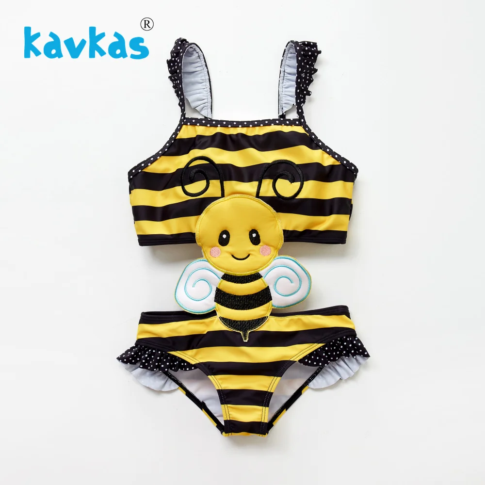 Kavkas цельный купальный костюм для новорожденных девочек с вышитыми пчелками и