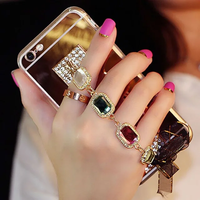 Блестящий Кристальный браслет золотого цвета мягкий зеркальный чехол для