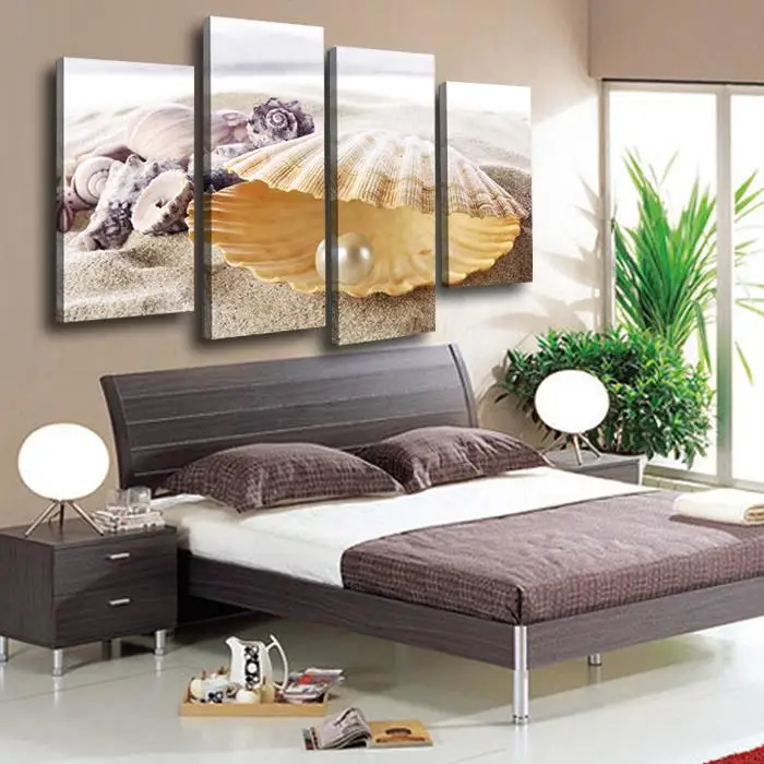 4 панели настенная живопись элегантные жемчужные ракушки современная картина HD