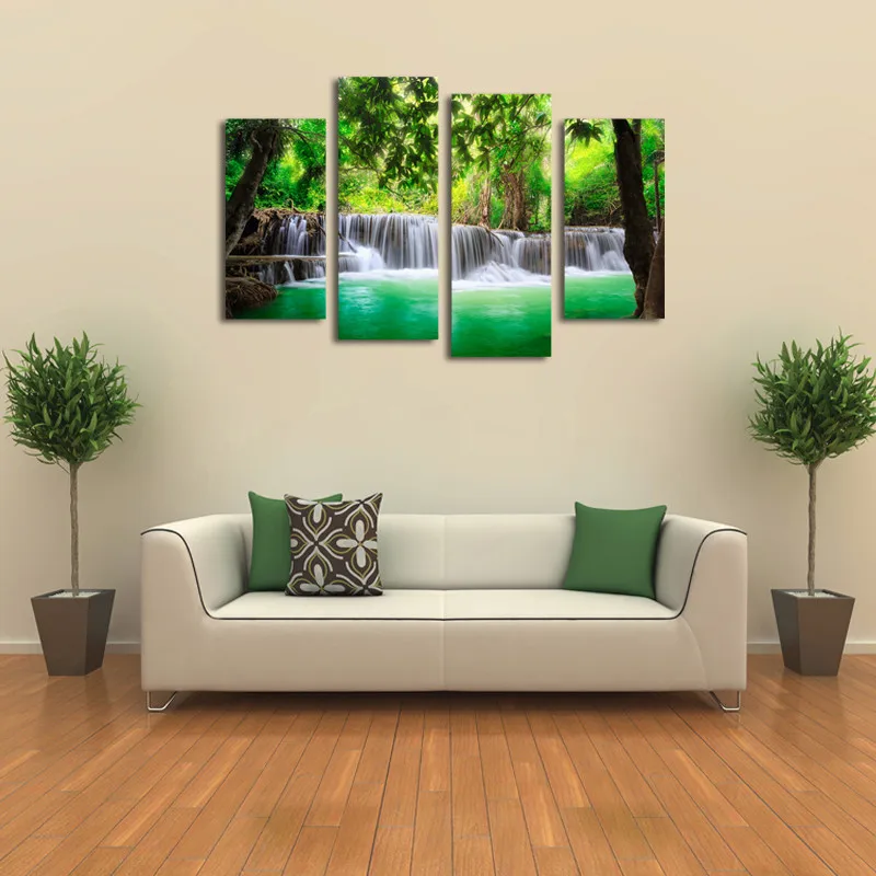 

Angel's Art 4pcs/set Unframed Green Tree Green Lake Landscape Print Home Decor Canvas Painting