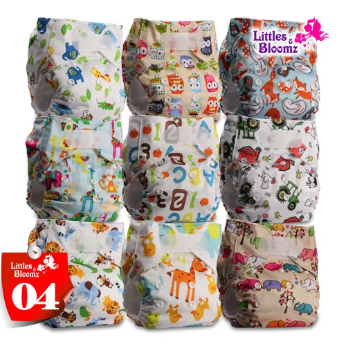 [Littles и Bloomz] 9 шт./компл. Стандартный крюк-петля Многоразовые моющиеся пеленки, 9 Подгузники/подгузники и 0 из микрофибры вставки в одном комплекте - Цвет: 04