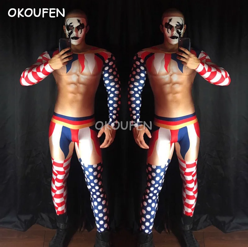 Bar nightclub male singer DS 3D fake muscle abdominal muscles clown stitching theme party show stage performancecostume |