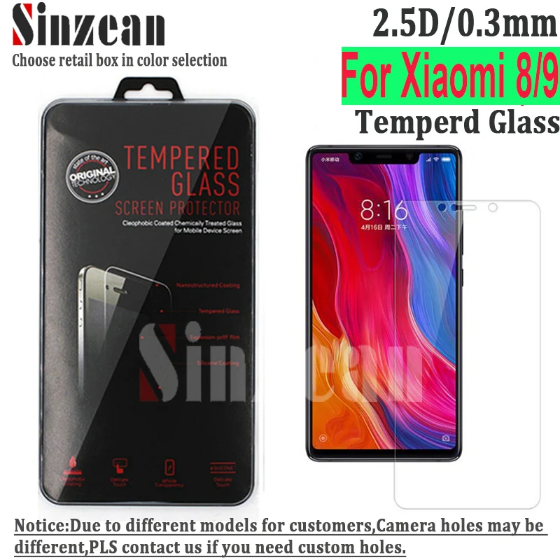 Sinzean 100 шт. для Xiaomi 8 lite/Pro 2.5D прозрачное закаленное стекло 9 SE защита экрана в
