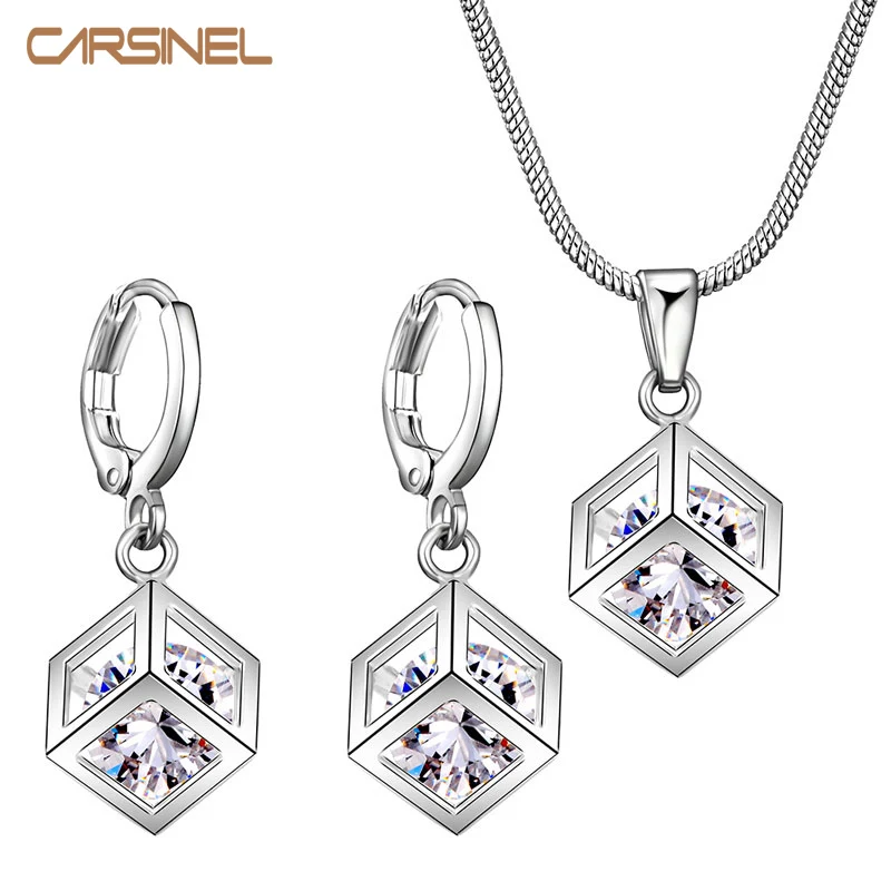 Женский ювелирный комплект из колье и серёг серебристого цвета 8 мм|cube jewelry sets|jewelry