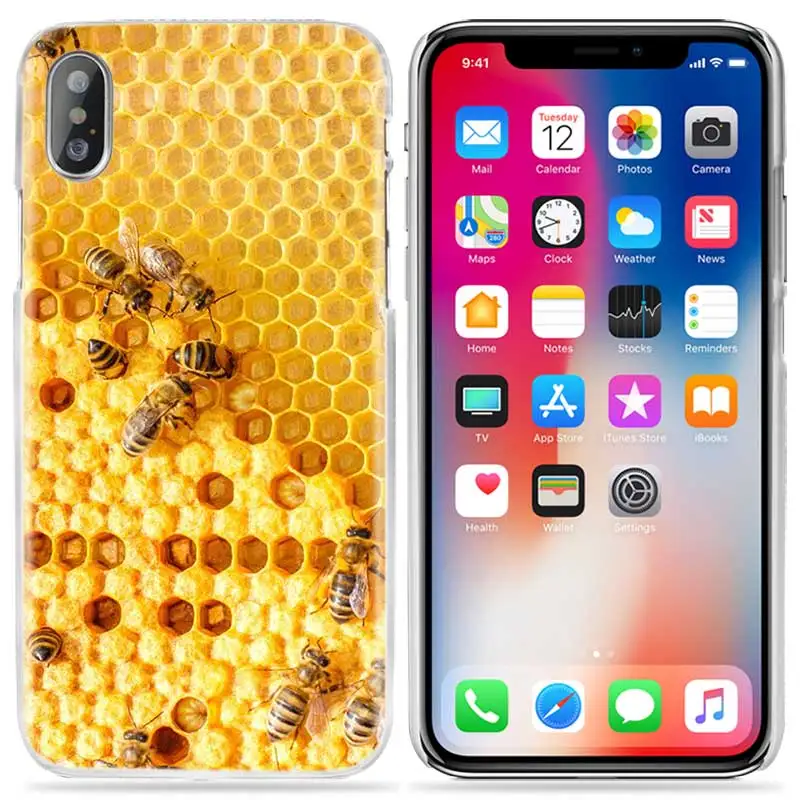 08 Чехол для iPhone XS Max XR X 10 7 7S 8 6 6S Plus 5S SE 5 4S 4 5C Прозрачный жесткий пластиковый чехол для телефона Золотой медовый гребень медовая пчела - Цвет: 08