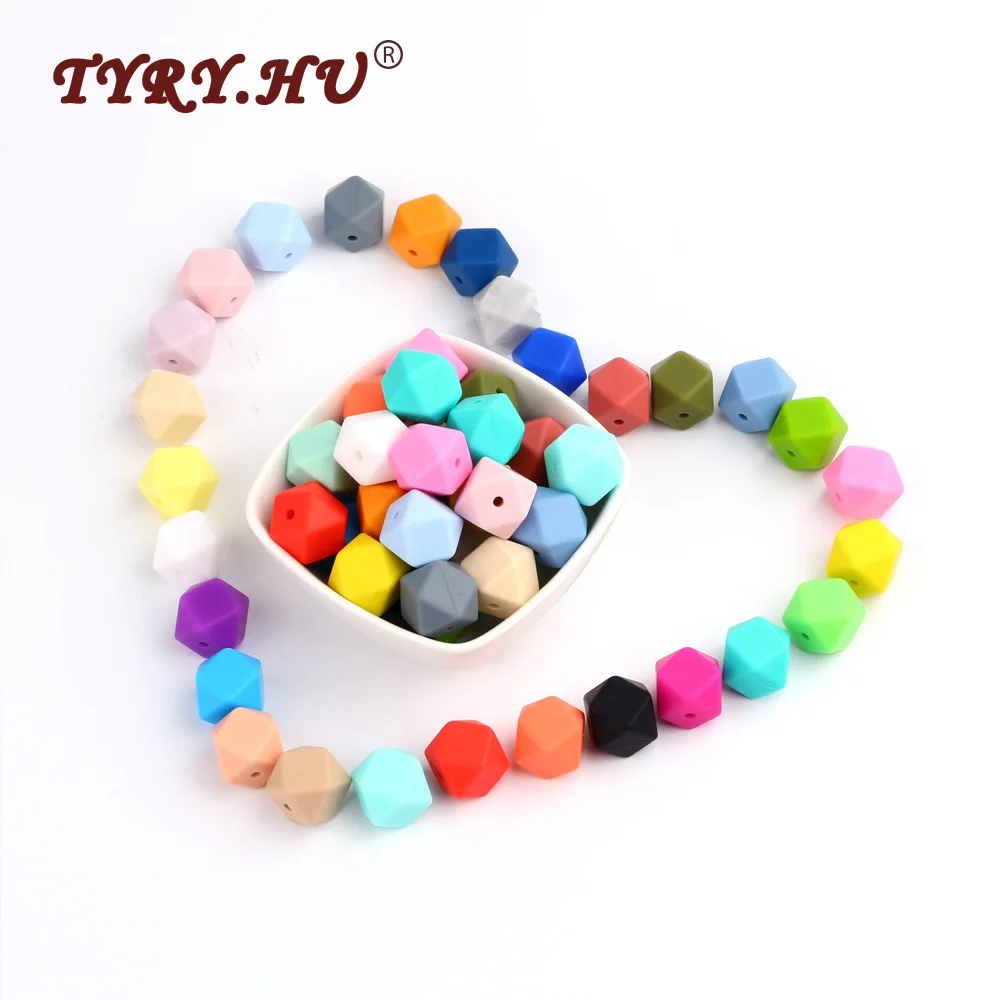 

TYRY.HU Silicone Beads Hexagon Beads 14mm/17MM 100pc Food Grade Silicone Teether DIY Pacifier Clips Beads Necklace Baby Teether