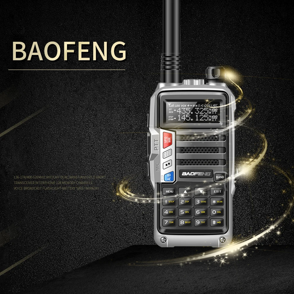 BAOFENG UV-10R рация двухсторонний радиоприемопередатчик 5 Вт большой диапазон 128 каналов памяти светодиодный фонарик с функцией блокировки ключей