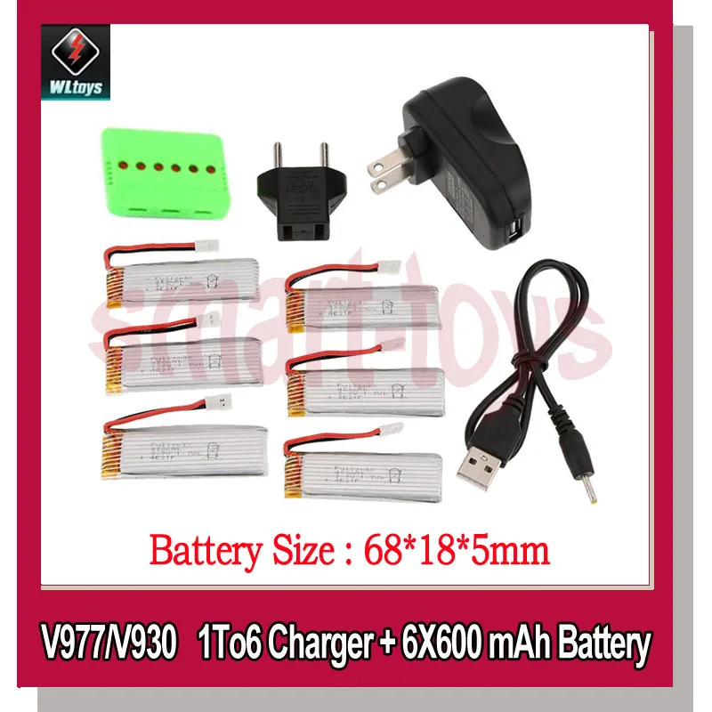 

1to6 USB High Efficient Charger with EU Adapter and V966-016 Battery V977-006 for Wltoys V966 V977 V988 V930 Helicopter Parts