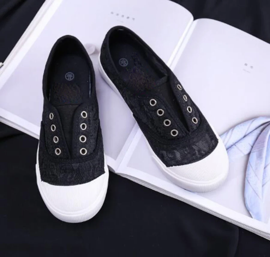 Новинка Белые туфли с цветочным кружевом Летние парусиновые на плоской подошве