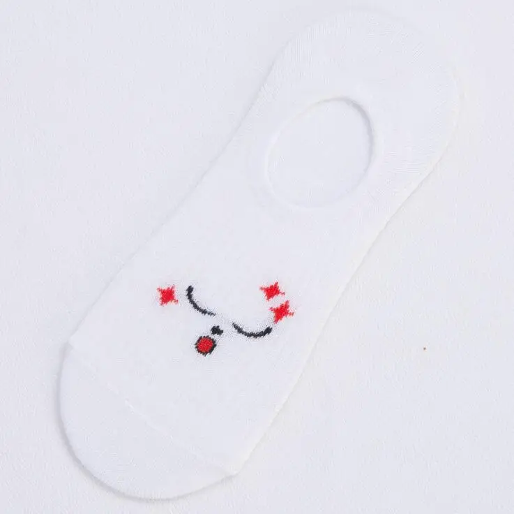 White Socks Women Lovely Cotton Expression Print Invisible Socks Heel Silica Gel Non-slip Girl Boat Socks Funny - Цвет: Close
