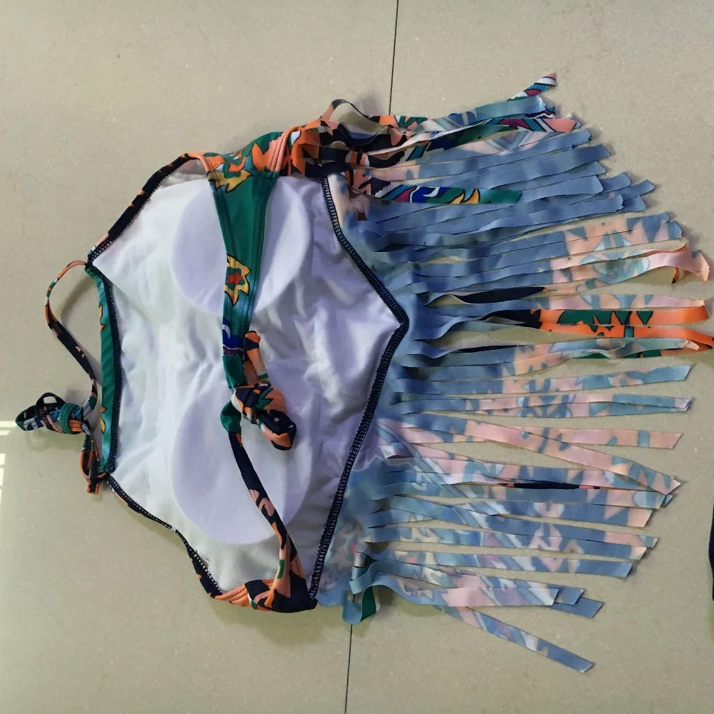 2016 Aztec сексуальный оранжевый топ с бахромой бикини женский дешевый купальник пуш