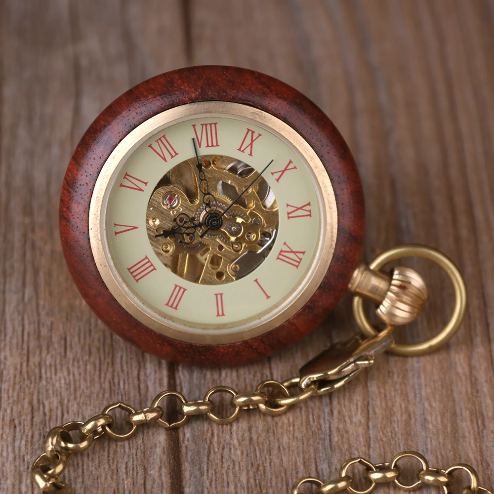 Под старину Винтаж деревянный чехол Римский номер циферблат скелет ручная