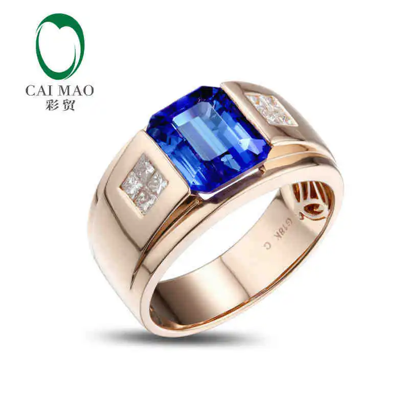

CaiMao 18KT/750 Rose Gold 3.5 ct Natural IF Blue Tanzanite AAA 0.32 ct Full Cut Diamond Engagement Gemstone Ring Jewelry