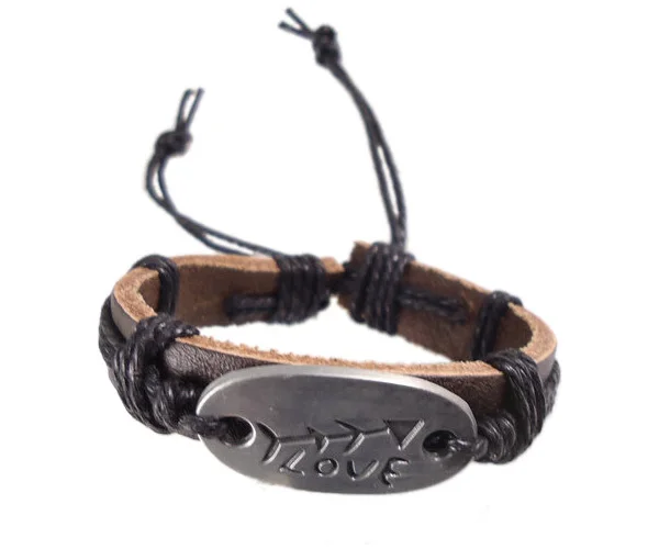 Новая мода сплав Любовь Шарм Рыбная кость пеньковая веревка натуральная кожа