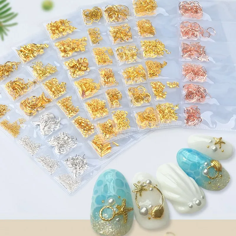 Новинка! 1 пакет 3D золотистые металлические наклейки для ногтей украшение